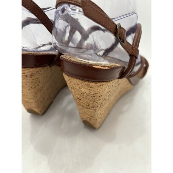 Kenneth Cole Reaction Don’t Dare 8.5M Sandals Brown Cork Wedge Y2K Strappy Shoes - Picture 5 of 12